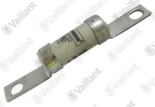 Vaillant-Sicherung in zylindrischer Form mit Metallanschlüssen. Das Produkt hat eine weiße Hülle und ist für elektrische Anwendungen konzipiert.